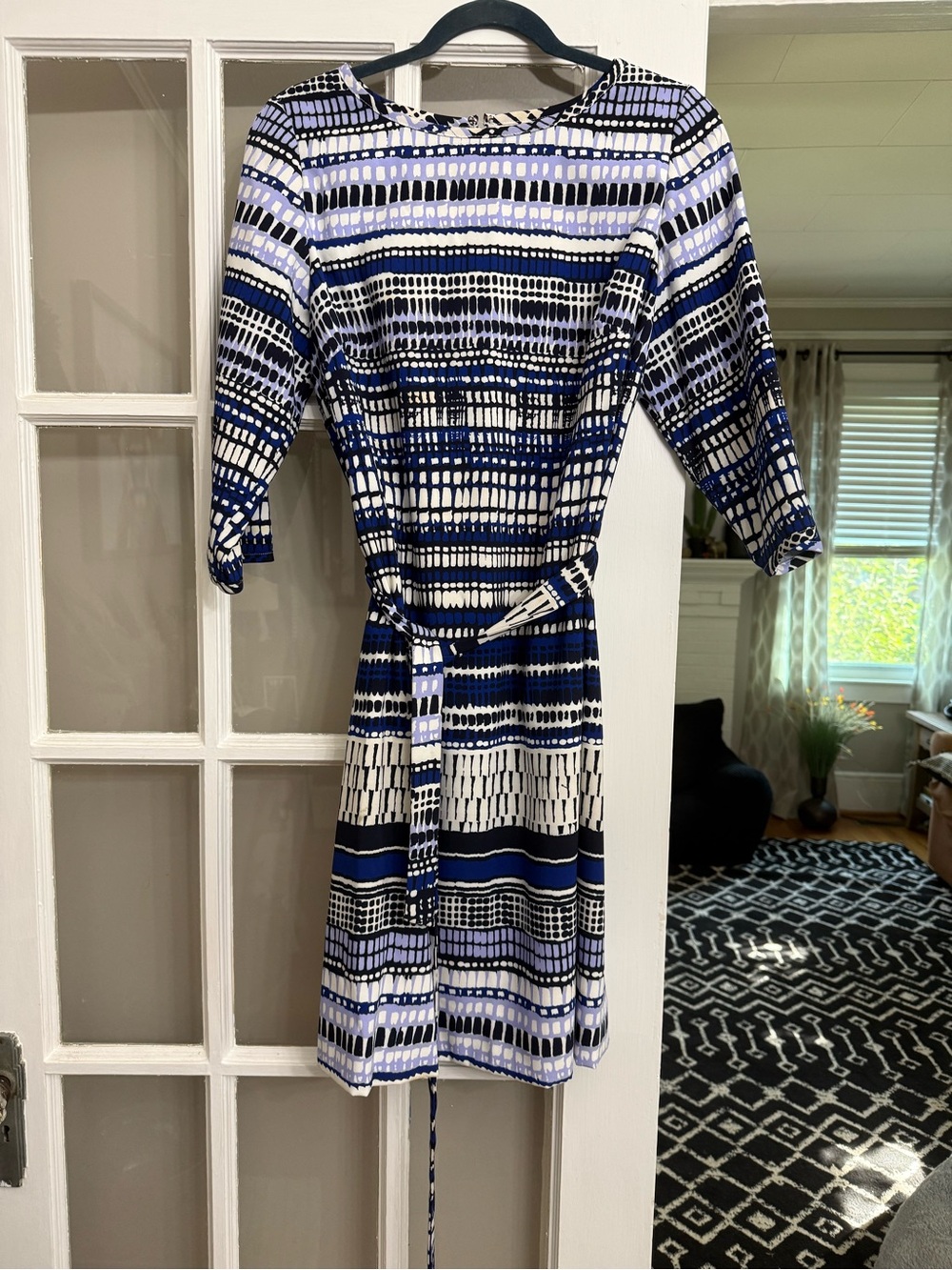 Alex Marie Blue and White Striped Print Belted Dress